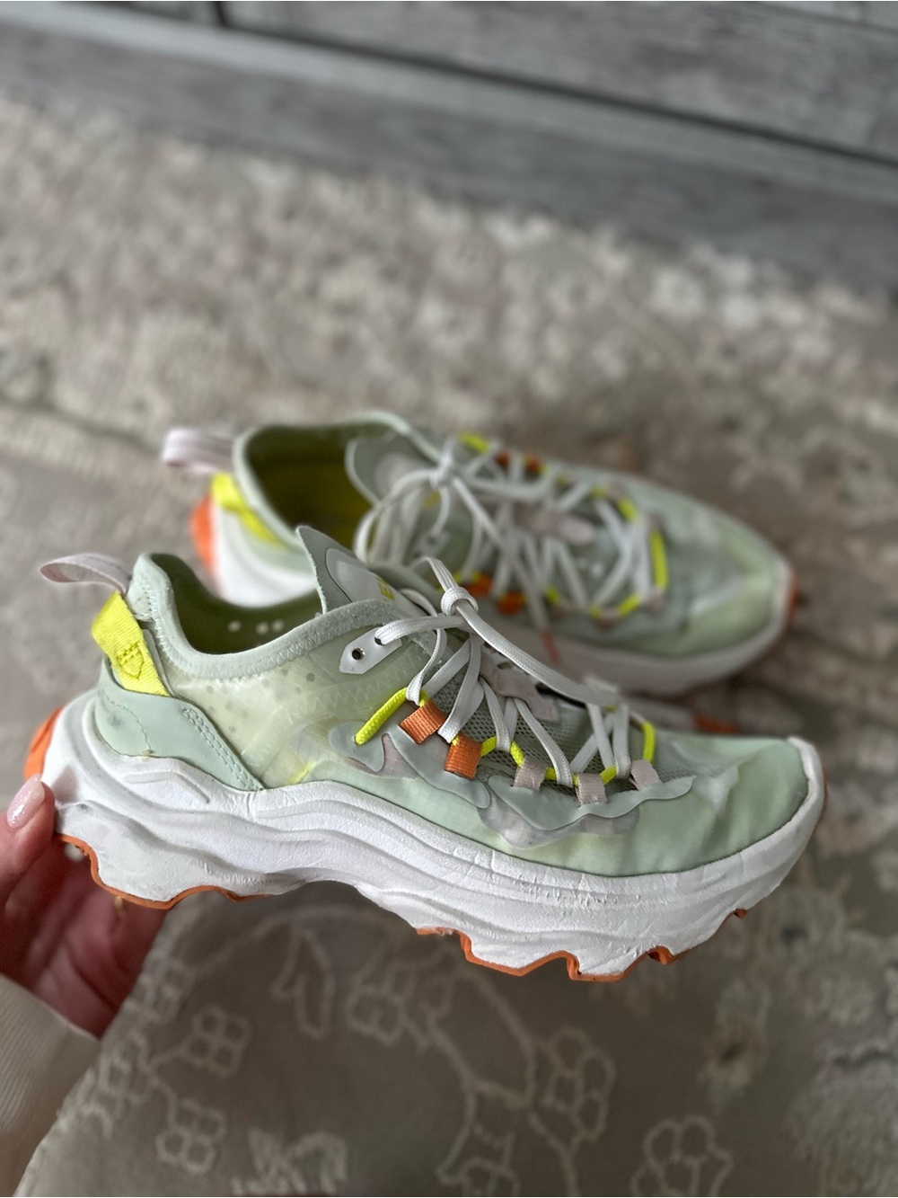 Sorel Light Green Sneakers with Neon Yellow and Orange Details 6.5 size